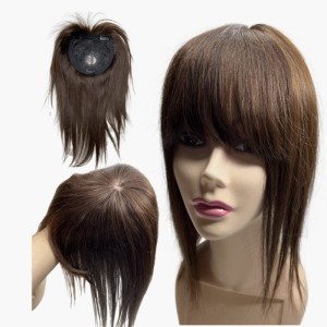Dark Brown Human Hair Topper For Woman Clip In Hairpieces With Doll Bangs Dark Brown Human Hair Topper For Woman Clip In Hairpieces With Doll Bangs