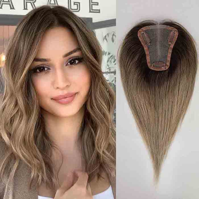 Ombre Ash Blonde 100% Remy Human Hair Topper For Women Ombre Ash Blonde 100% Remy Human Hair Topper For Women