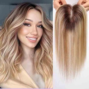 Ombre Light Blonde 100% Real Human Hair Toppers for Women No bangs Ombre Light Blonde 100% Real Human Hair Toppers for Women No bangs