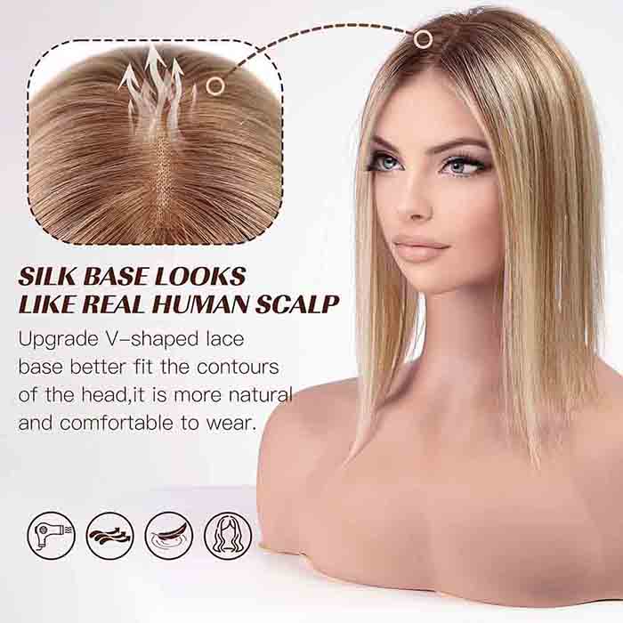 Ombre Light Blonde 100% Real Human Hair Toppers for Women No bangs Ombre Light Blonde 100% Real Human Hair Toppers for Women No bangs