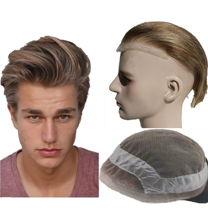 Blonde Hair Toupee Light Color Virgin Human Hair Replacement System For Men Blonde Hair Toupee Light Color Virgin Human Hair Replacement System For Men