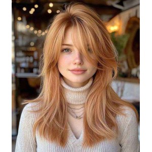 Straberry Blonde Layered Human Hair Wigs